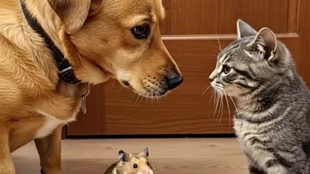 A dog, a cat, and a hamster who gets the last treat__High